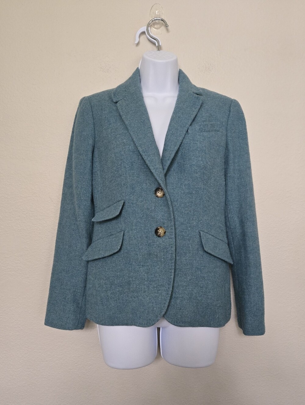 Talbots Tweed Wool Blend Teal Blazer Jacket Womens Size 4 Preppy Classic Office